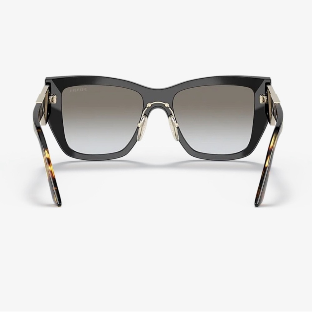 Prada Black Cat-Eye Sunglasses with Tortoiseshell Temples and Gold Accents - Picture 5 of 6